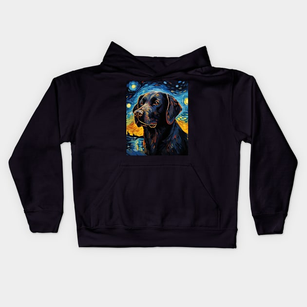 Black Labrador Retriever Painted in Starry Night Style Kids Hoodie by NatashaCuteShop